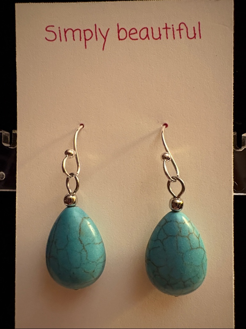 Simply Beautiful Blue Turquoise Teardrop Dangle Earrings Silver Plated